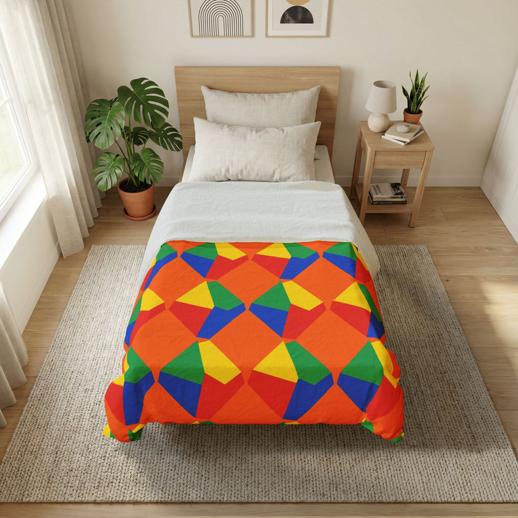 Grand Fractured Rhombus Cotton Duvet Cover – Cubist Geometric Pattern