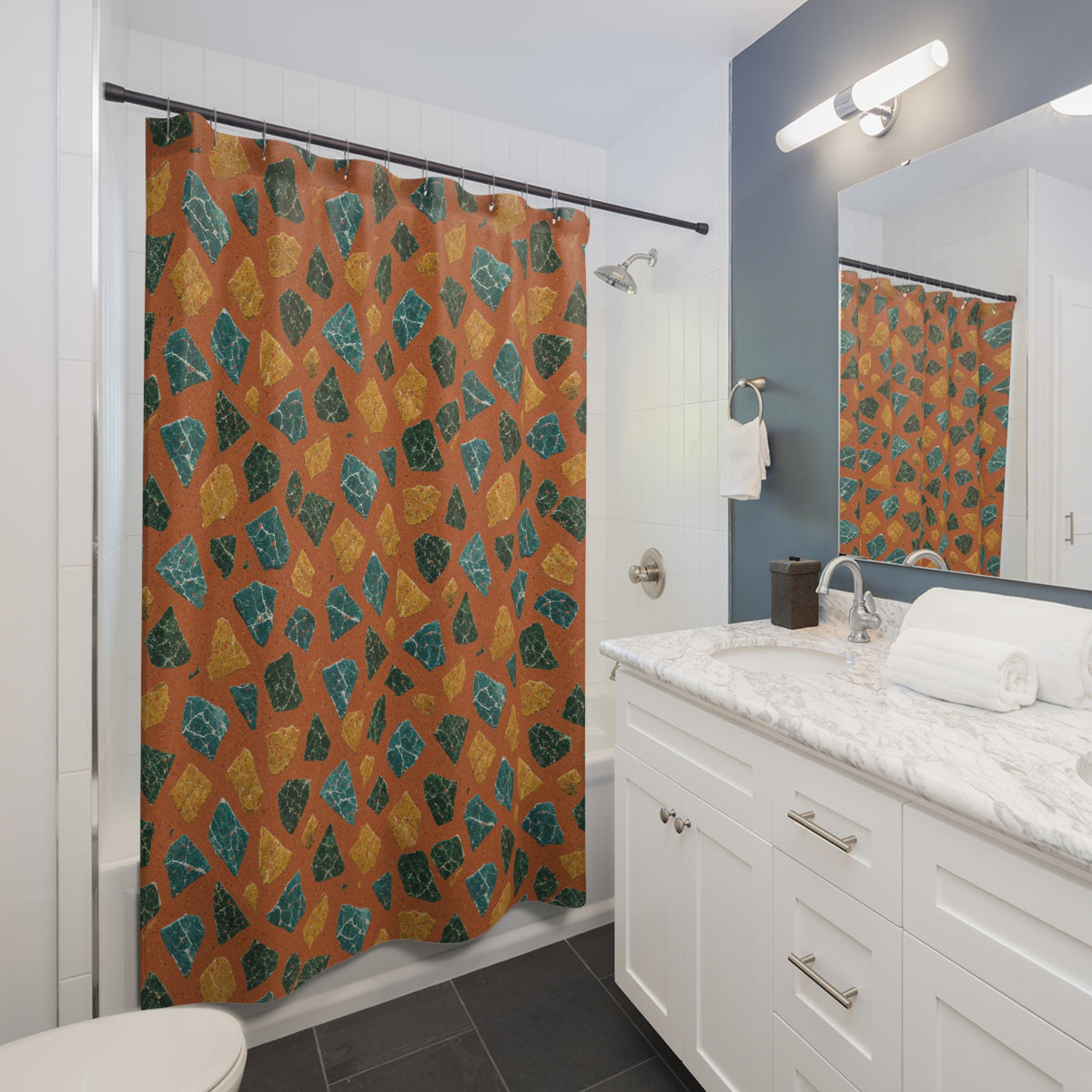 Marble Fragment Toss Shower Curtain – Terrazzo Pattern