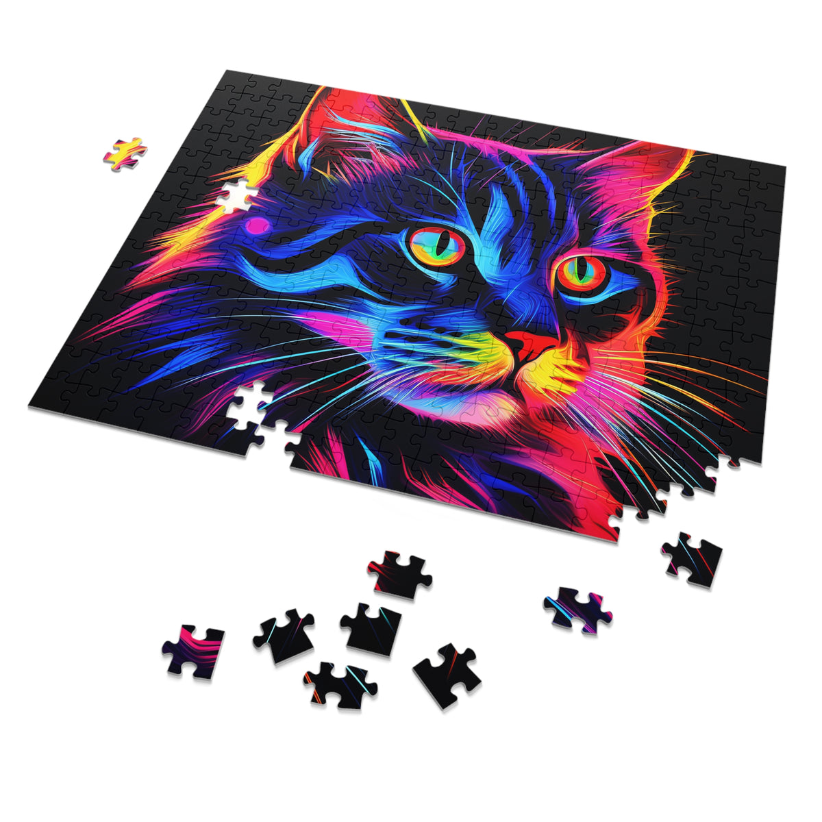 Neon Cat Jigsaw Puzzle with Tin – Neon Pop Art