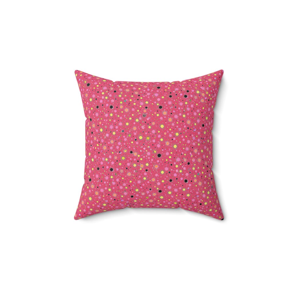 Confetti Spatter Faux Suede Cushion – Candy Pop on Raspberry