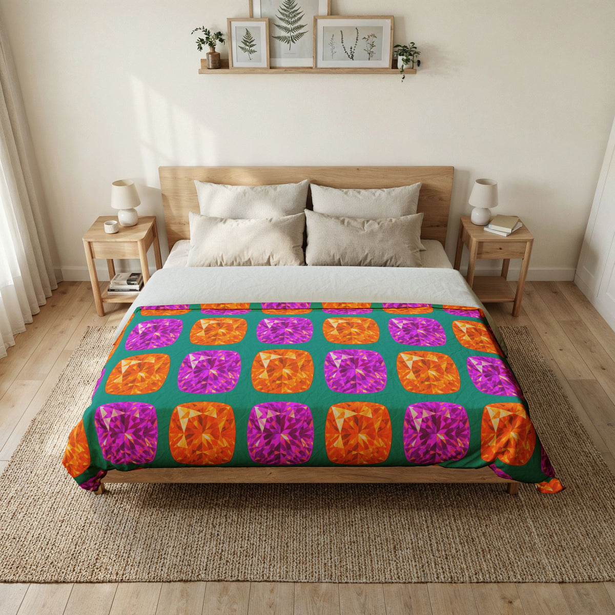 Giant Cut Gem Grid Cotton Duvet Cover – Peacock Jewel