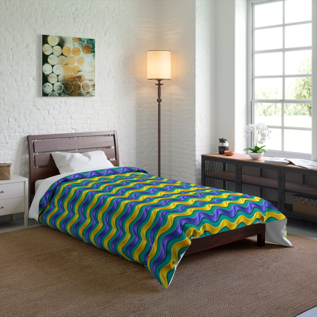 Satin Wave Bands Comforter – Peacock Jewel