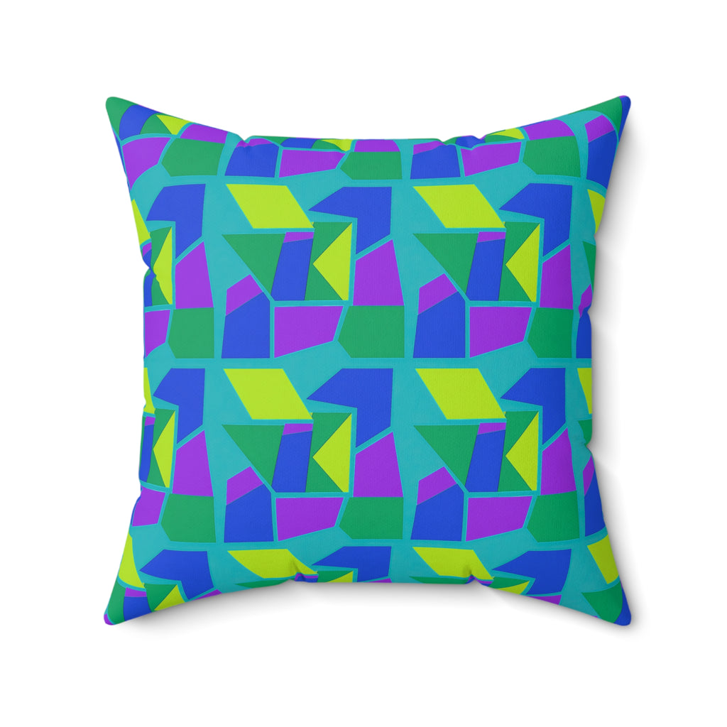 Cubist Block Quilt Faux Suede Cushion – Peacock Jewel