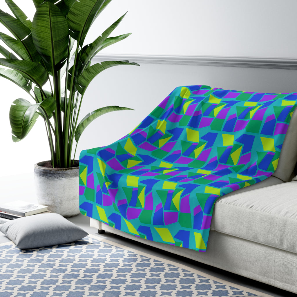 Cubist Block Quilt Sherpa Fleece Blanket – Peacock Jewel