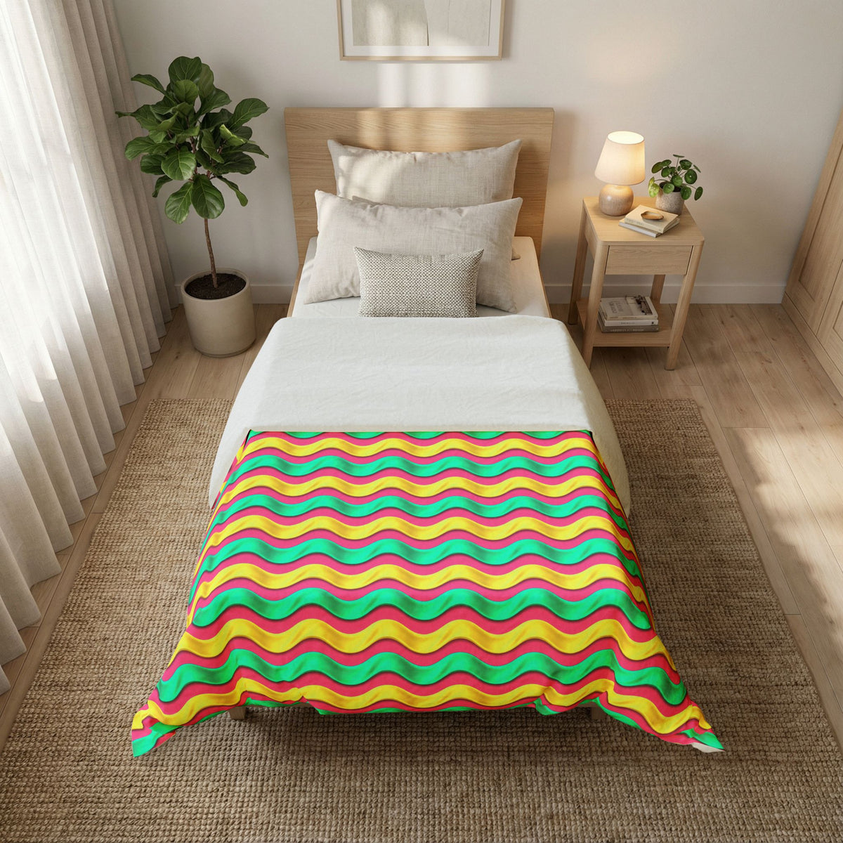 Satin Wave Bands Cotton Duvet Cover – Candy Christmas
