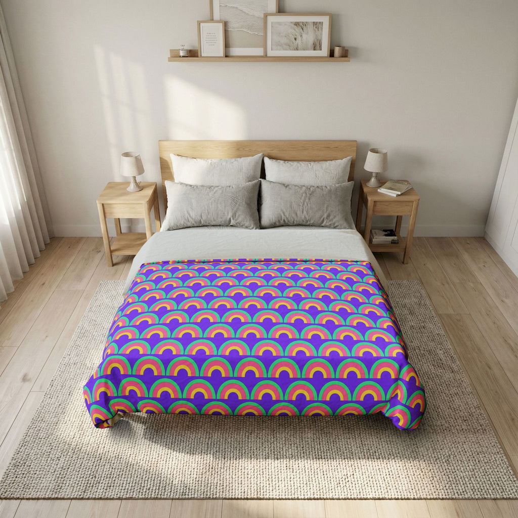 Chromatic Scallop Ripple Cotton Duvet Cover – Candy Pastel on Grape