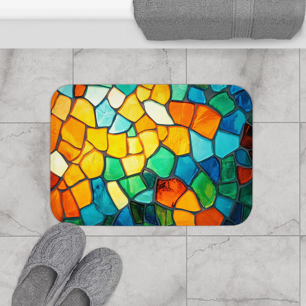 Jewel Mosaic Glass Bath Mat – Stained-Glass Style Mosaic