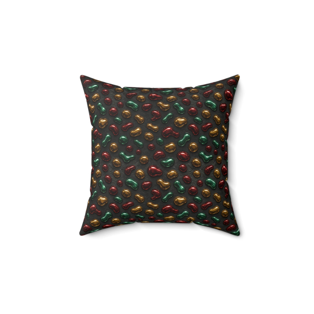Garnet Emerald Blobs Faux Suede Cushion – Liquid Chrome Pattern