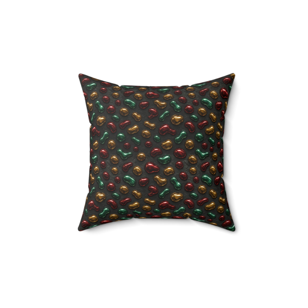 Garnet Emerald Blobs Faux Suede Cushion – Liquid Chrome Pattern