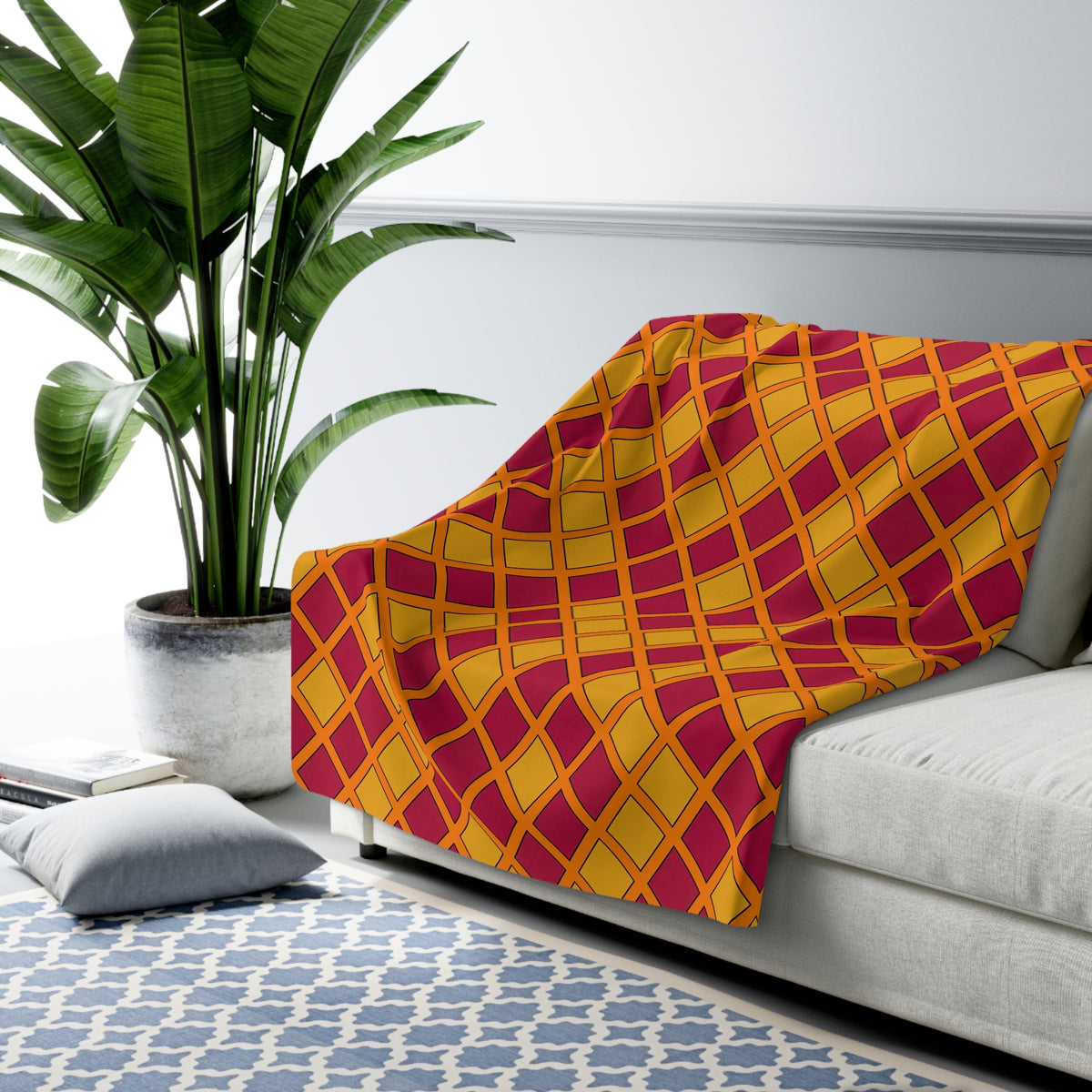 Harlequin Gold Grid Sherpa Fleece Blanket – Cranberry Spice