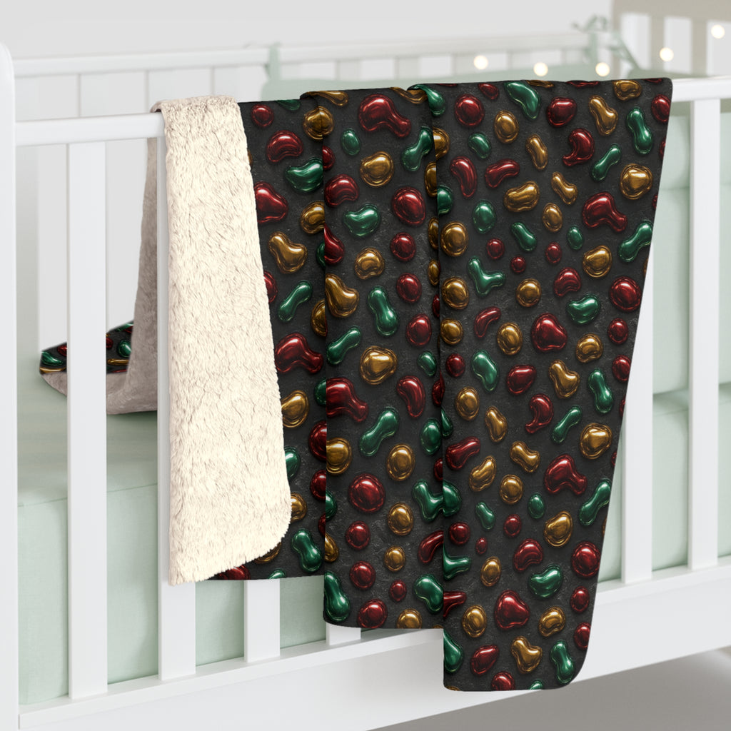 Garnet Emerald Blobs Sherpa Fleece Blanket – Liquid Chrome Pattern