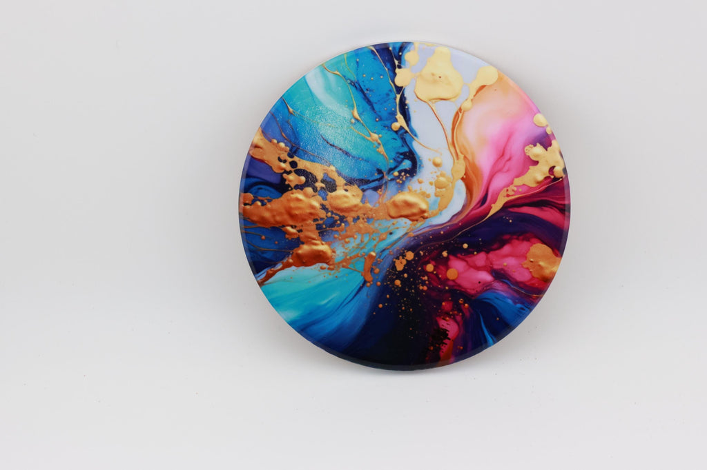 AI24021C Multi Colour Fluid Lava, purples,Effect Round Ceramic Coasters- Set of 6, colourful, gift for all occasions, six unique designs.