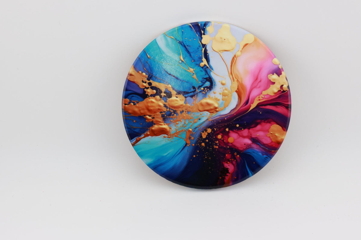 AI24021C Multi Colour Fluid Lava, purples,Effect Round Ceramic Coasters- Set of 6, colourful, gift for all occasions, six unique designs.