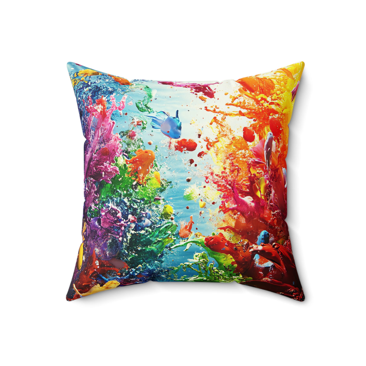 Coral Reef Splash Faux Suede Cushion – Underwater Splash Art