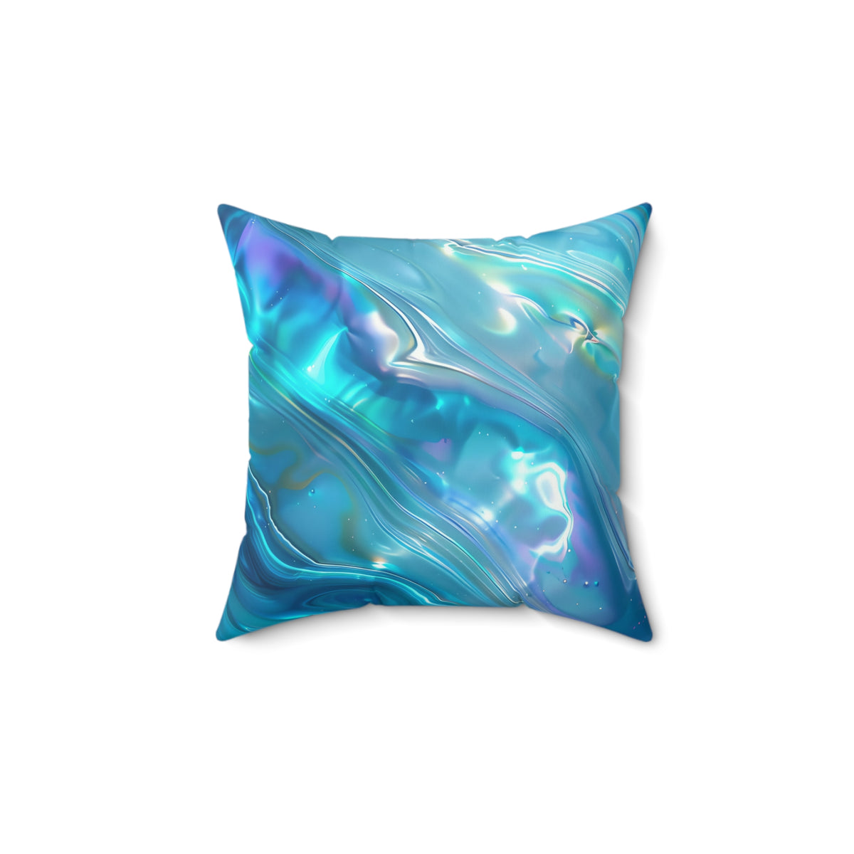 Aqua Holographic Ripple Faux Suede Cushion – Holographic-Look Abstract