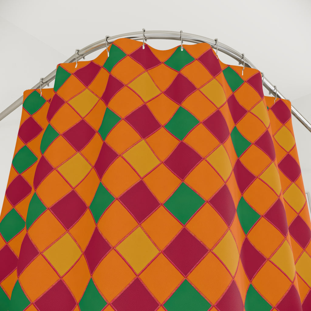 Jewel Harlequin Check Shower Curtain – Cranberry Spice