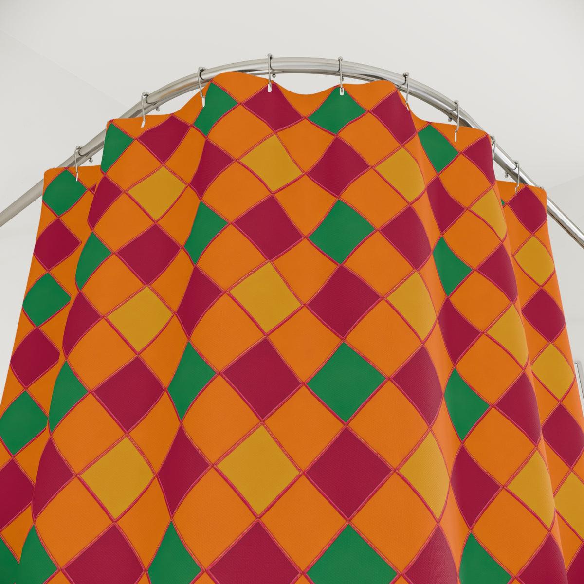 Jewel Harlequin Check Shower Curtain – Cranberry Spice