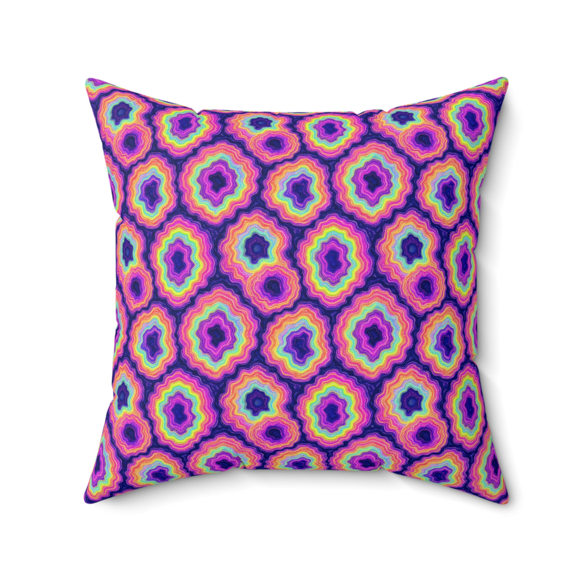 Agate Geode Halo Faux Suede Cushion – Holographic-Look Fluid Art Pattern