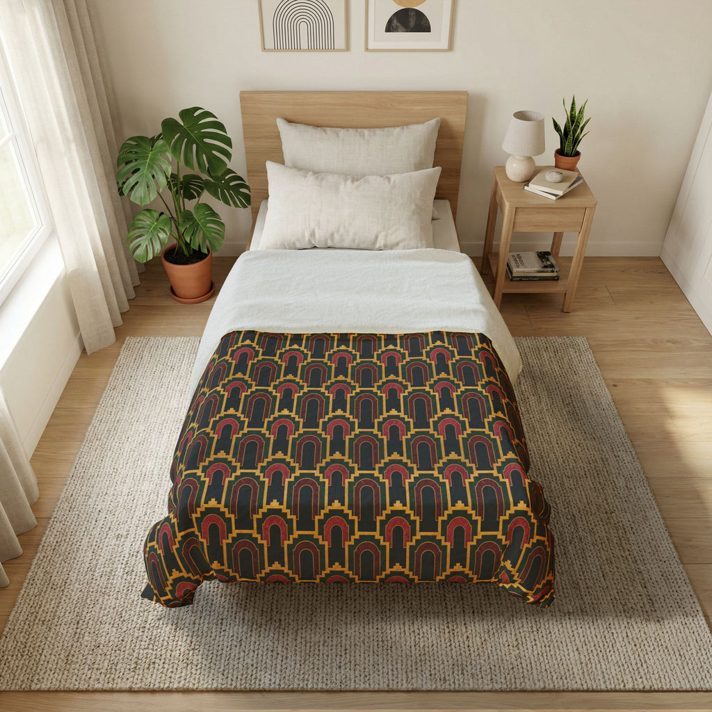 Stepped Gold Arches Cotton Duvet Cover – Art Deco Pattern