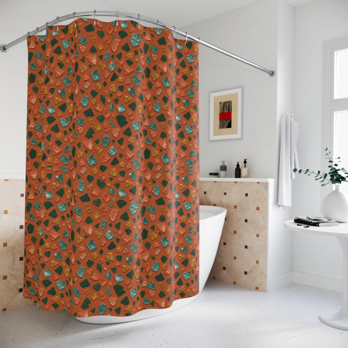 Glass Chip Sheen Shower Curtain – Terrazzo Pattern