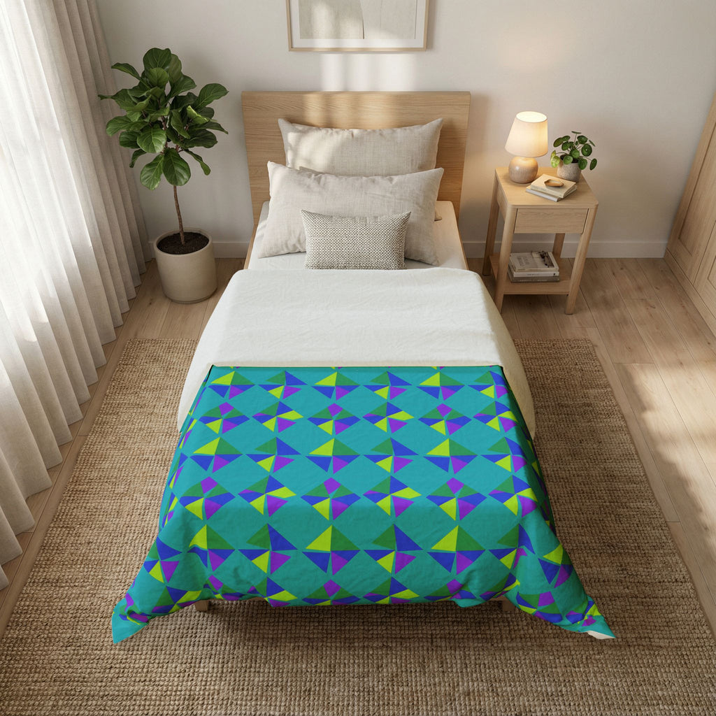 Stacked Cubist Prisms Cotton Duvet Cover – Peacock Jewel