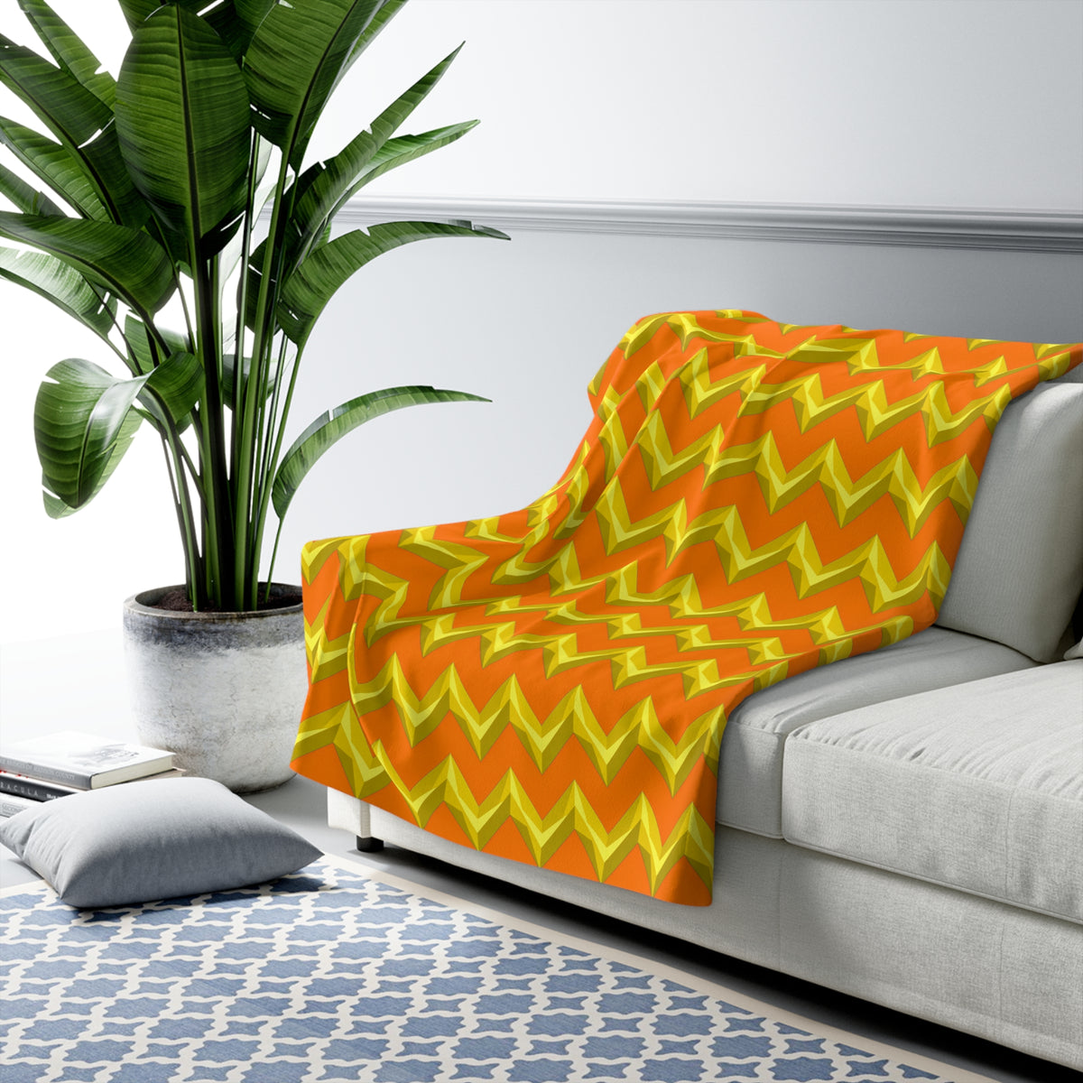 Broad Cut-Gem Chevrons Sherpa Fleece Blanket – Hot Citrus Festive