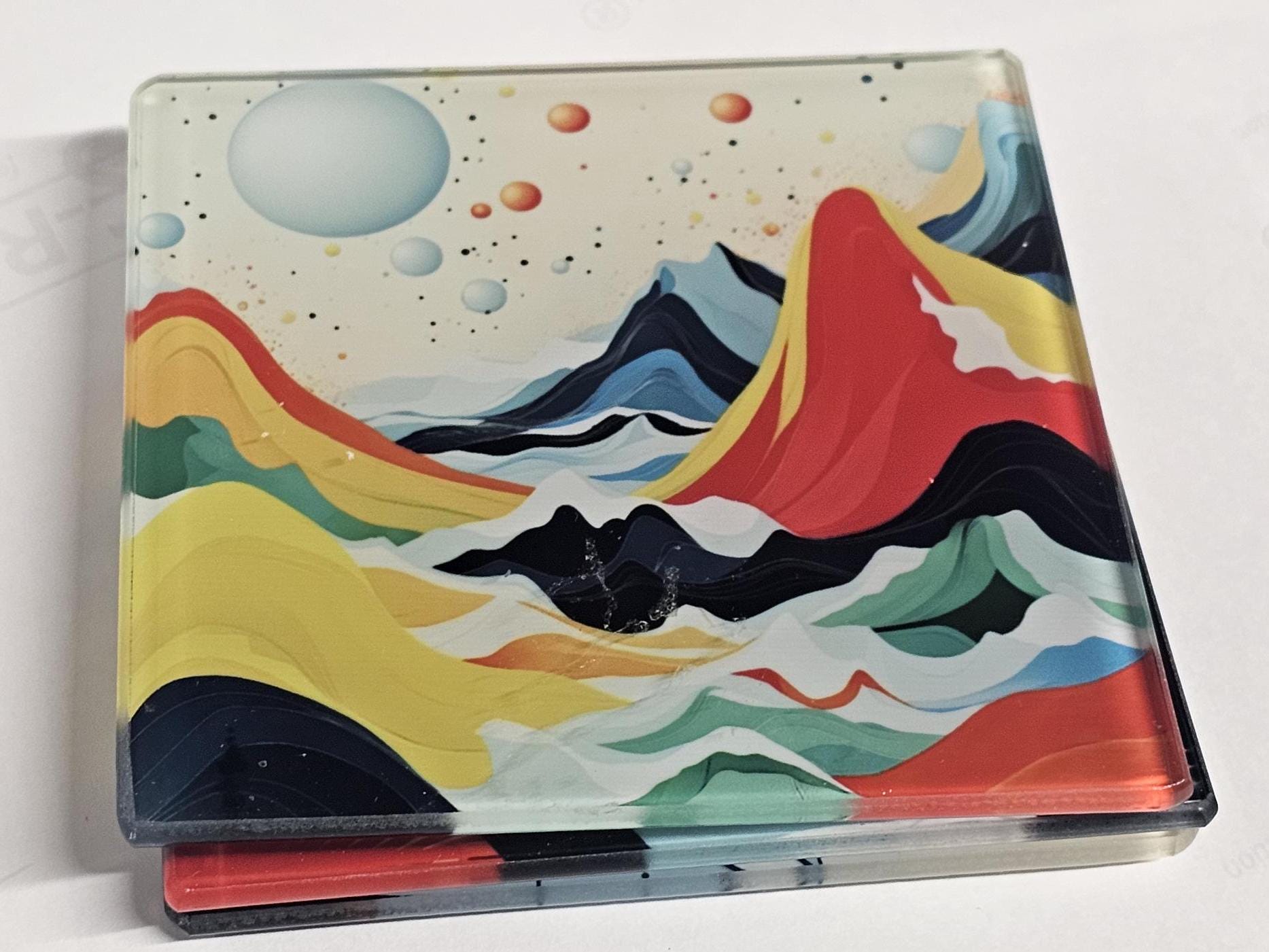 AI24004G Personalised Mountain Landscape Coaster Set - Handmade  Art Glass Coasters - Rustic Cabin Decor Gift - Unique Housewarming Gift