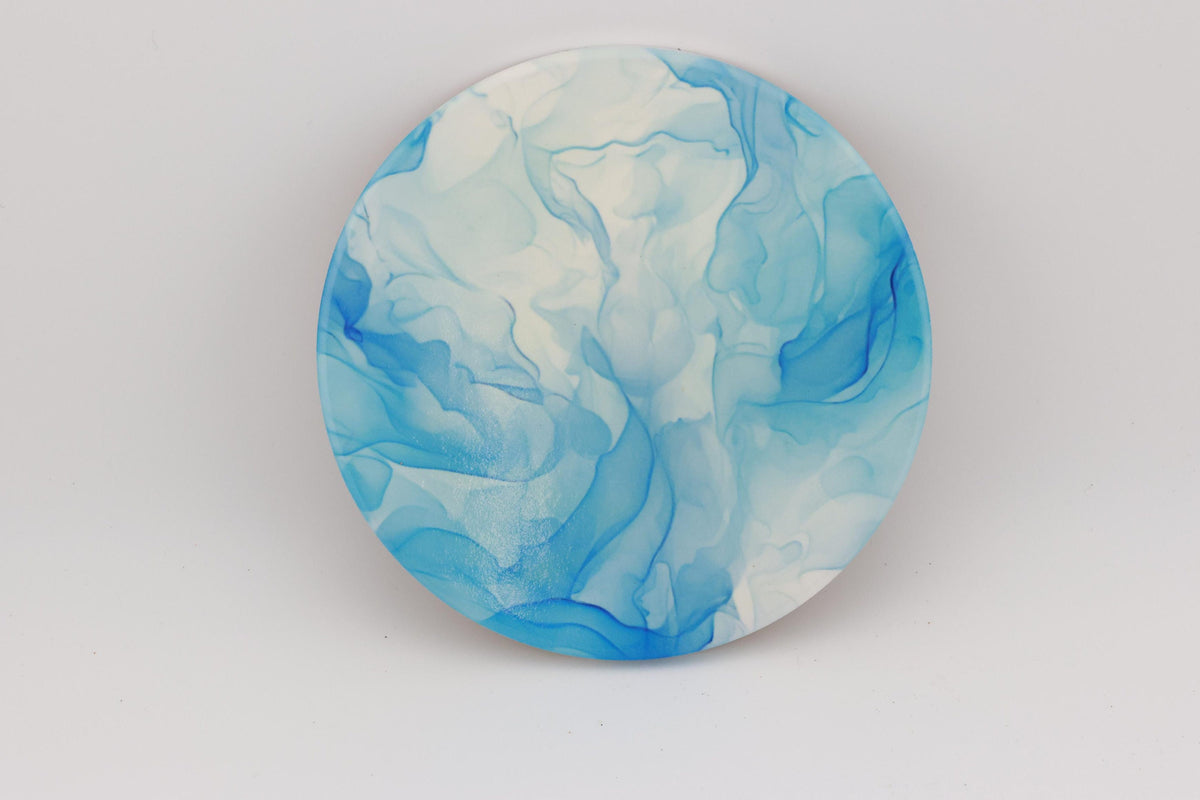 AI24009C Blue swirls Marble Effect Round Ceramic Coasters-Set of 6, colourful, gift for all occasions, six unique designs.