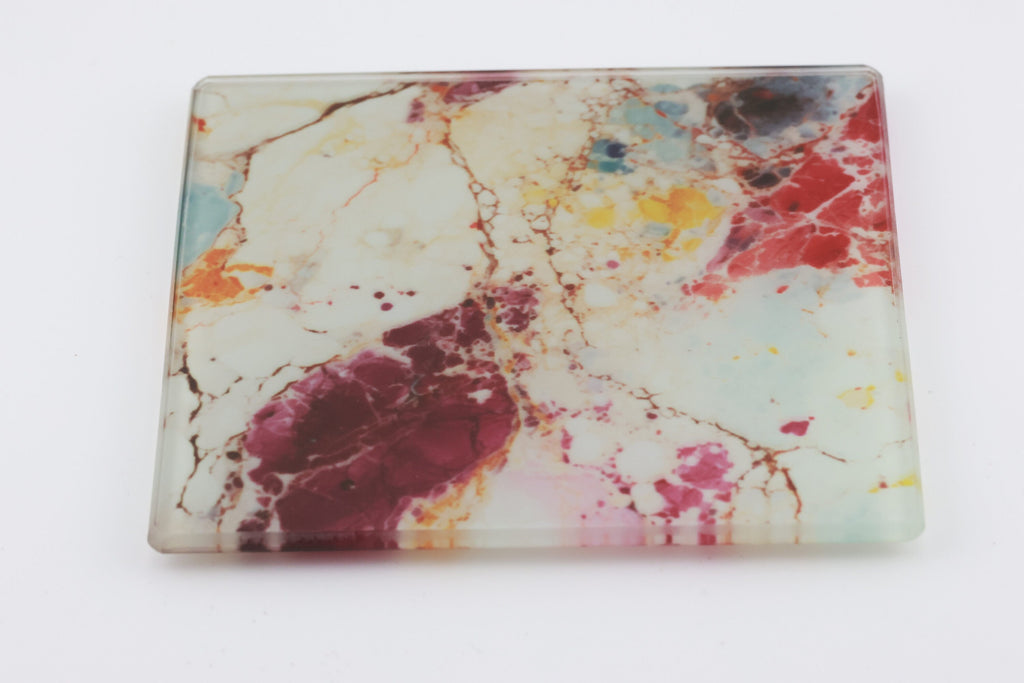 AI24018G Colorful Marble Glass Coaster, Abstract Agate Coaster, Modern Red Blue Gold Marble Decor, Rectangular Glass Drink Coaster Gift