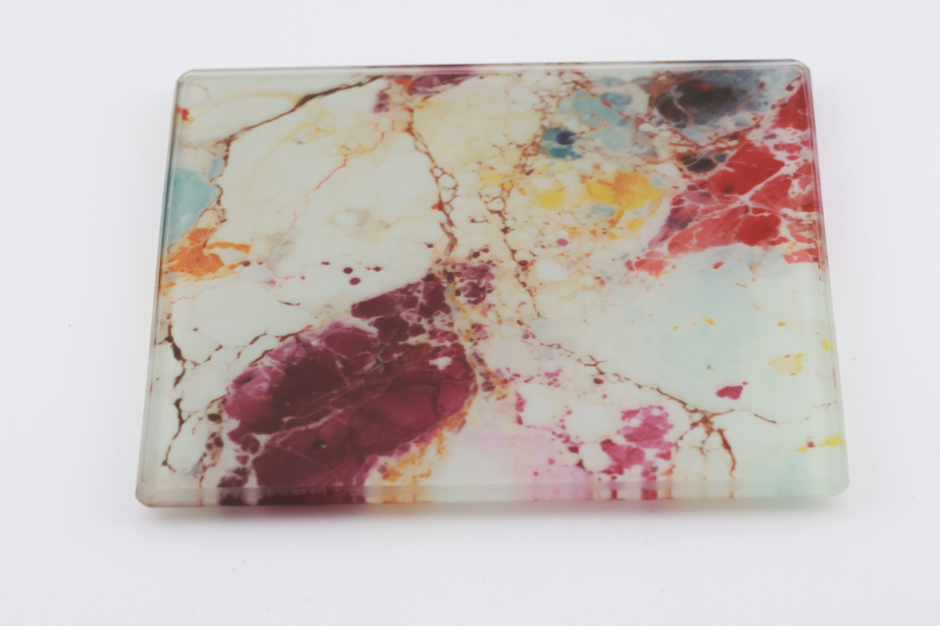 AI24018G Colorful Marble Glass Coaster, Abstract Agate Coaster, Modern Red Blue Gold Marble Decor, Rectangular Glass Drink Coaster Gift