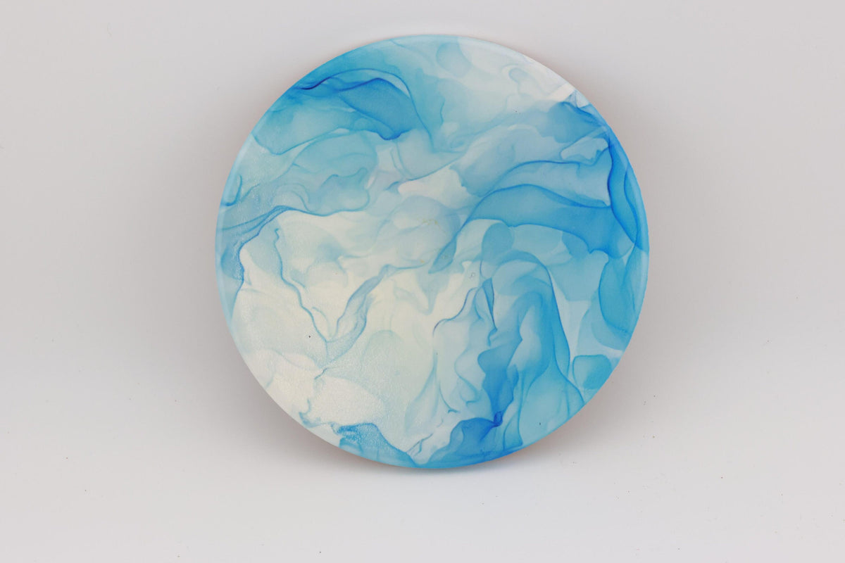 AI24009C Blue swirls Marble Effect Round Ceramic Coasters-Set of 6, colourful, gift for all occasions, six unique designs.