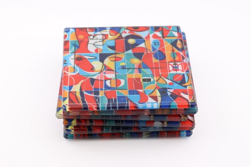 AI24047G Abstract Minimalist No2,  Square Glass Coasters- Set of 6, colourful, gift for all occasions, six unique designs.