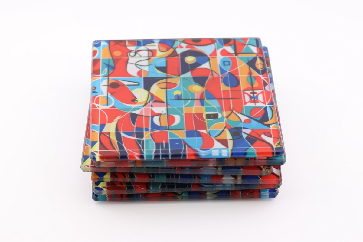AI24047G Abstract Minimalist No2,  Square Glass Coasters- Set of 6, colourful, gift for all occasions, six unique designs.