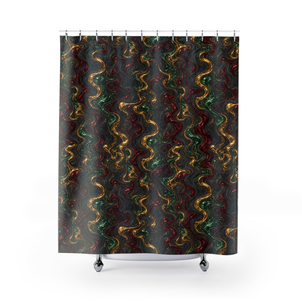 Jewel Metal Swirl Shower Curtain – Iridescent Fluid Pattern