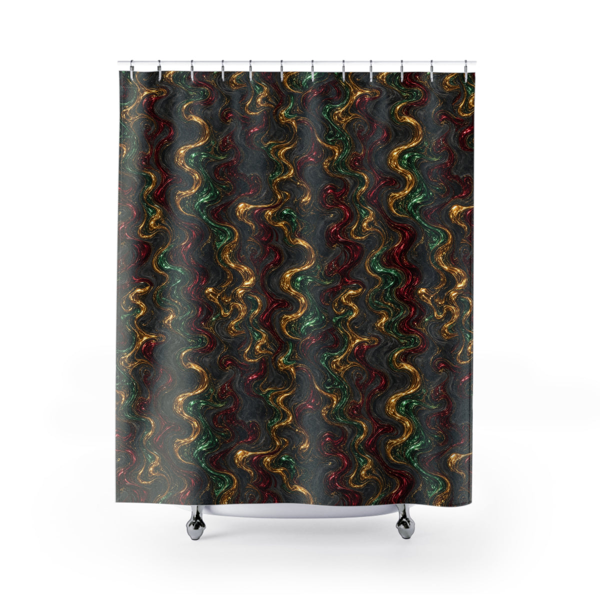 Jewel Metal Swirl Shower Curtain – Iridescent Fluid Pattern