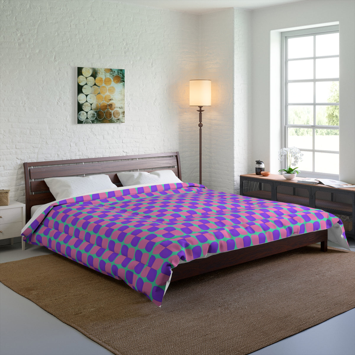 Bold Bulge Checker Comforter – Candy Pastel on Grape