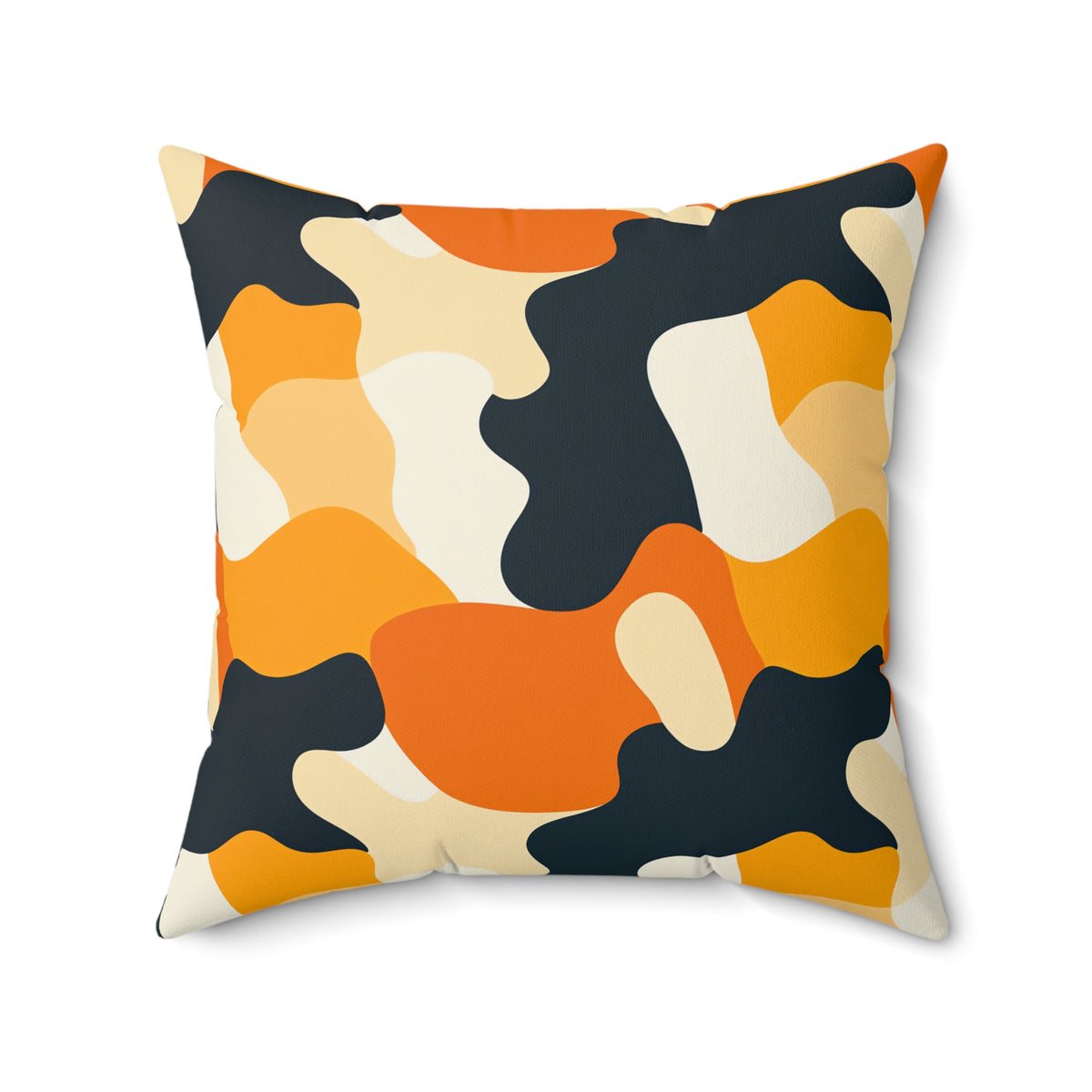 Orange Blob Camo Faux Suede Cushion – Abstract Shapes Pattern