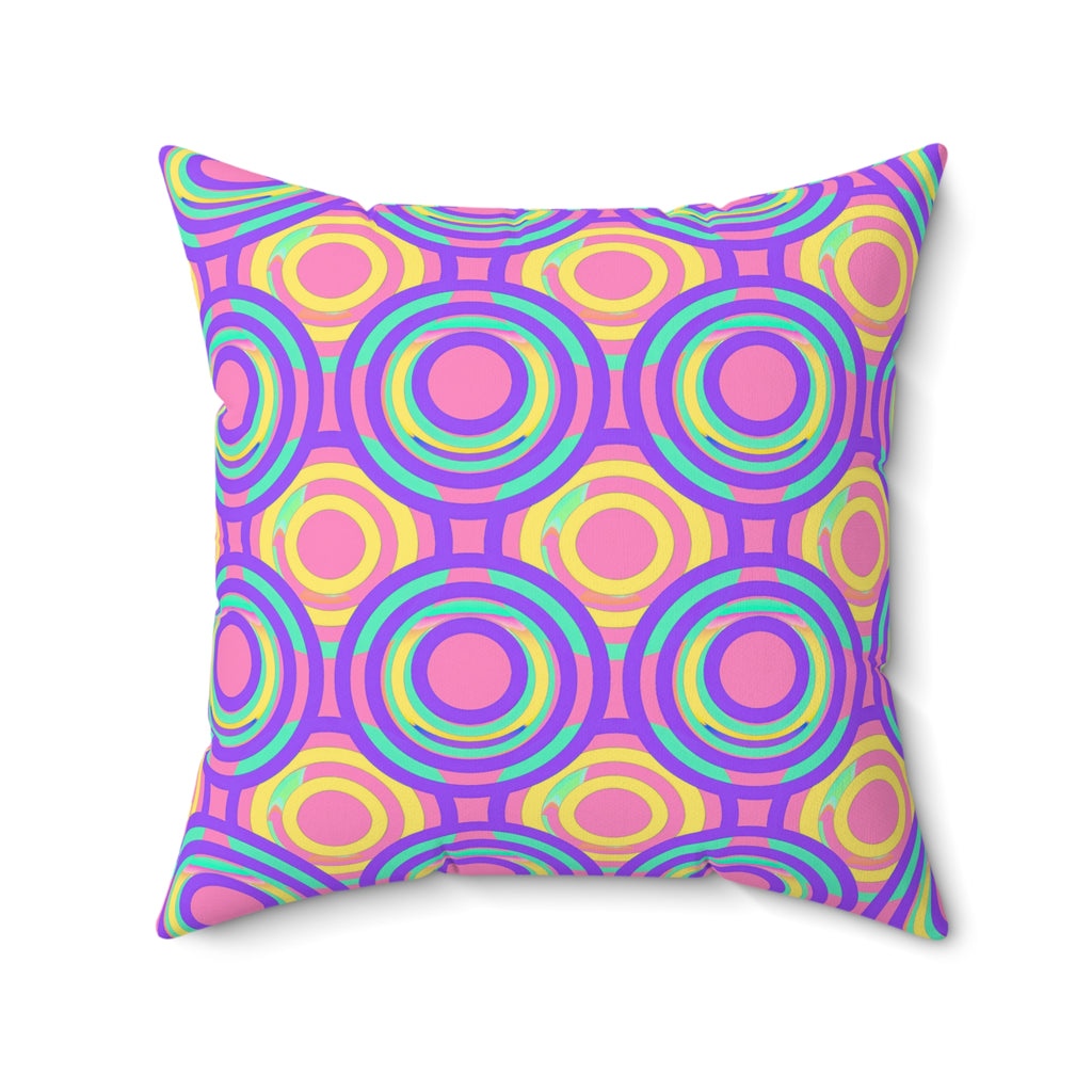 Interlocking Ring Ripples Faux Suede Cushion – Candy Pastel on Grape