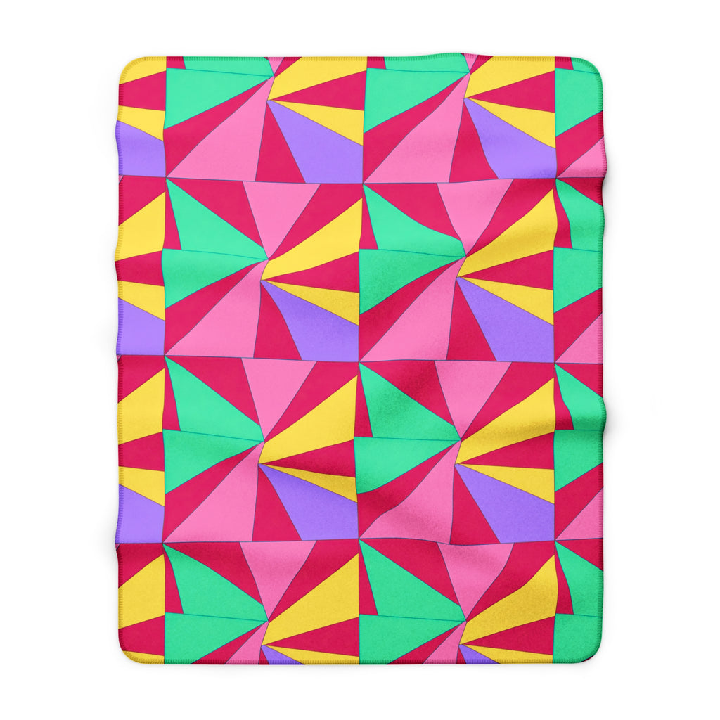 Cubist Sunburst Blocks Sherpa Fleece Blanket – Candy Pop on Raspberry