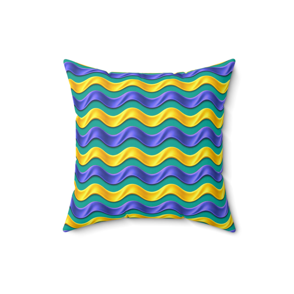 Satin Wave Bands Faux Suede Cushion – Peacock Jewel