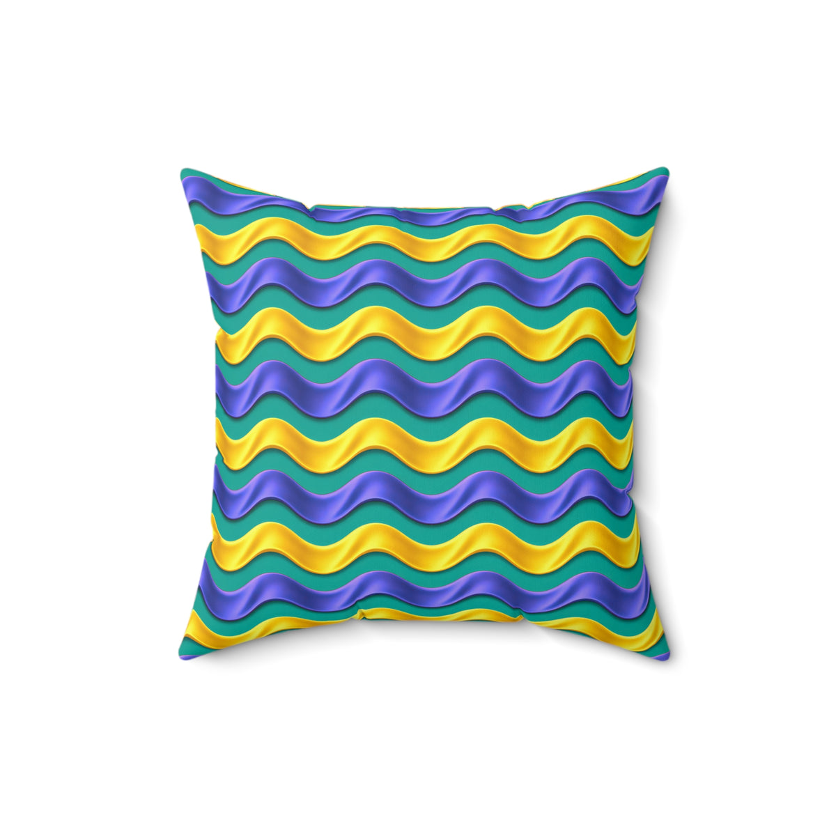 Satin Wave Bands Faux Suede Cushion – Peacock Jewel