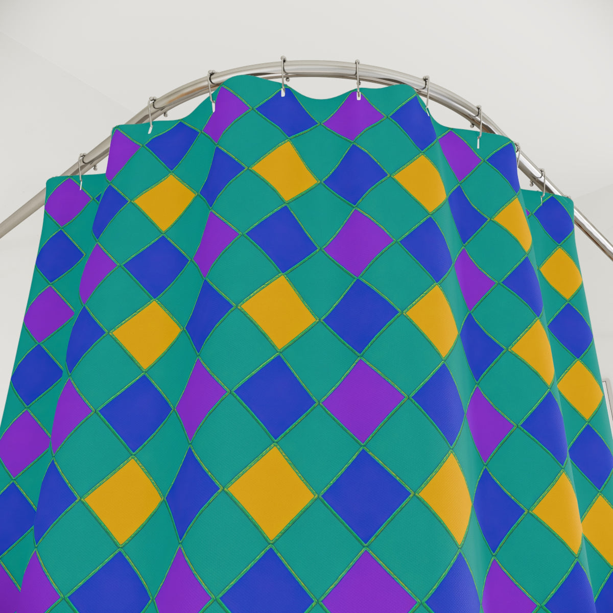 Jewel Harlequin Check Shower Curtain – Peacock Jewel