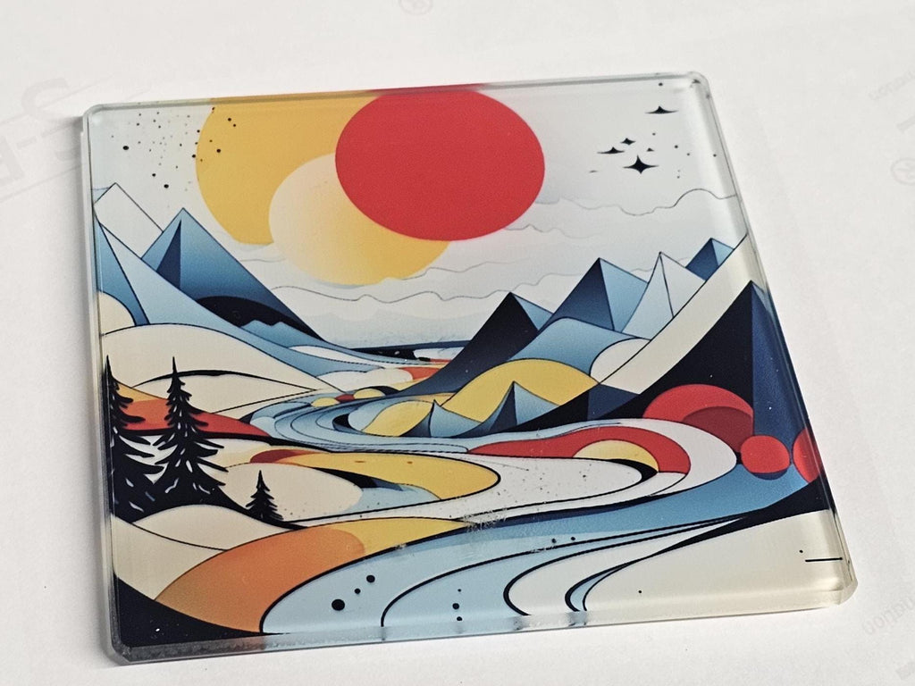 AI24004G Personalised Mountain Landscape Coaster Set - Handmade  Art Glass Coasters - Rustic Cabin Decor Gift - Unique Housewarming Gift