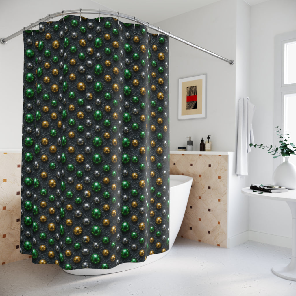 Emerald Silver Beads Shower Curtain – Liquid Chrome Pattern