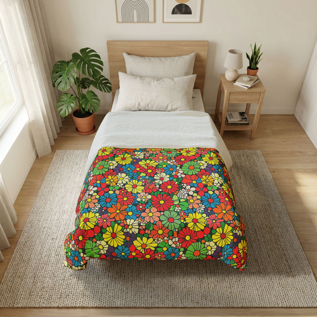 Flower Power Daisies Cotton Duvet Cover – Retro Floral Pattern