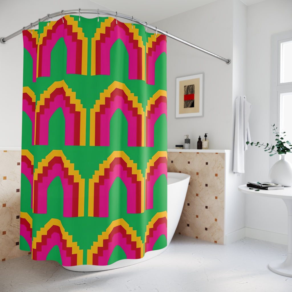 Grand Stepped Arches Shower Curtain – Art-Deco Arches Pattern