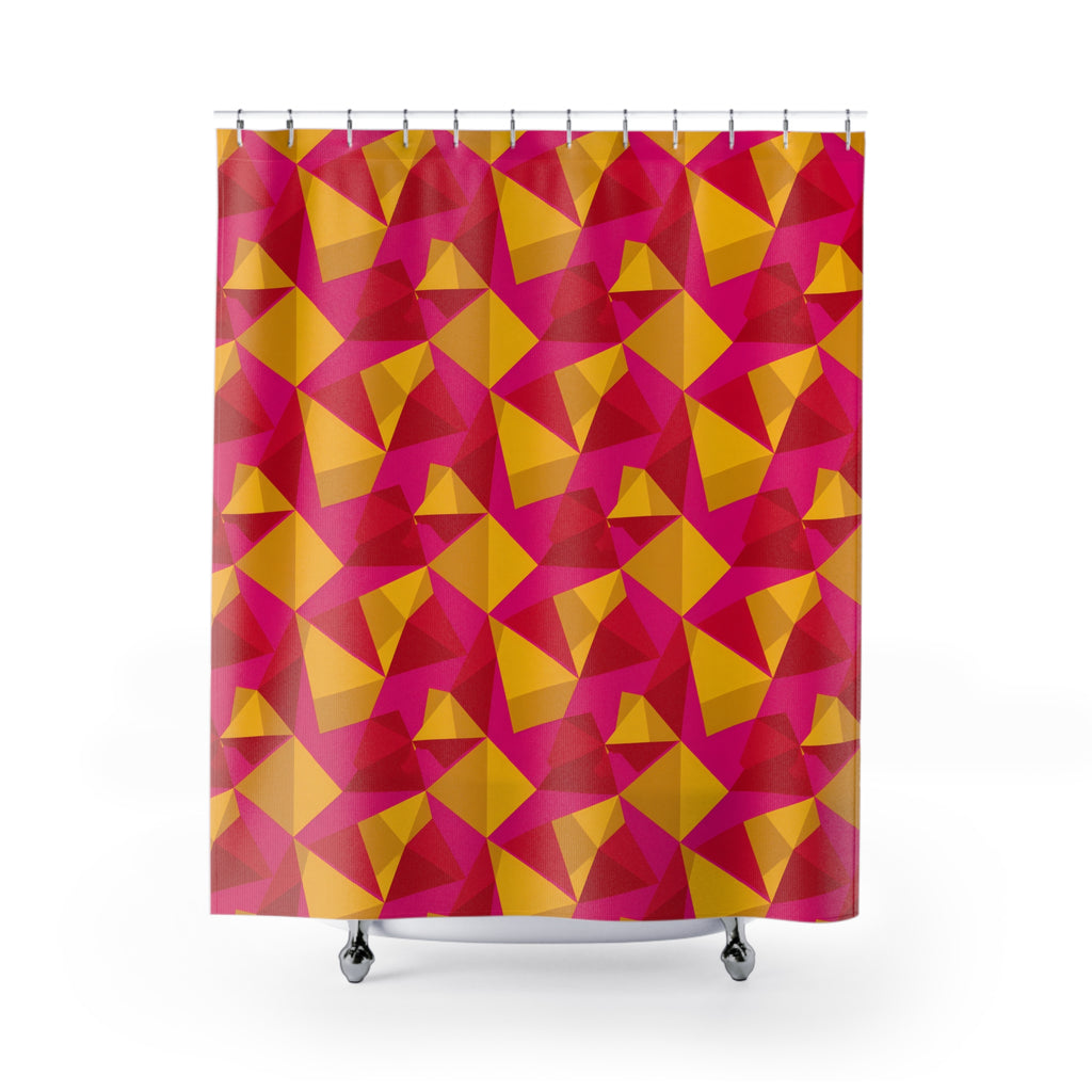 Faceted Gold Panels Shower Curtain – Faceted Gem Geometric Pattern