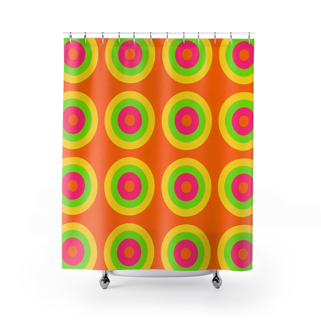 Giant Op-Art Jewel Rings Shower Curtain – Hot Citrus Festive