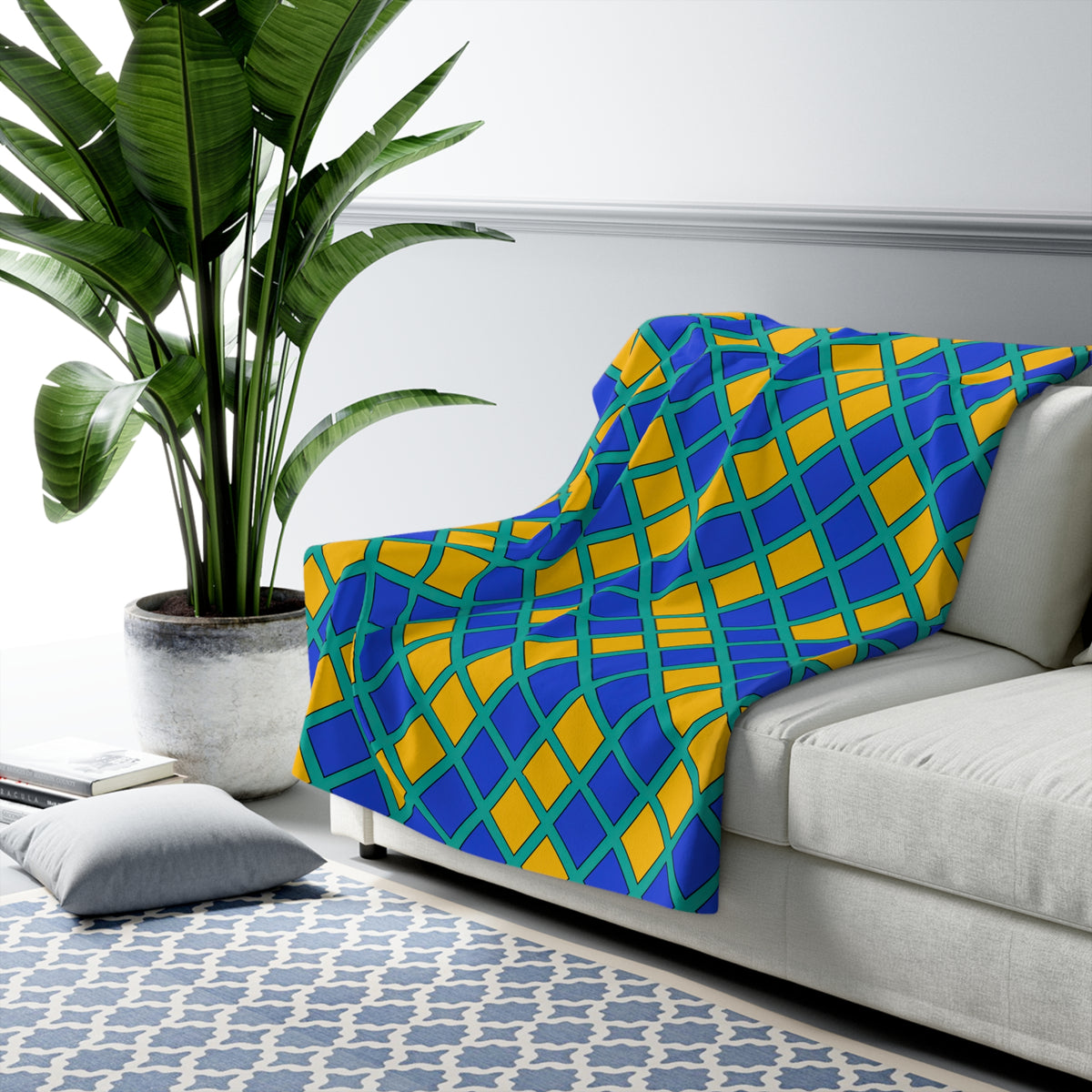 Harlequin Gold Grid Sherpa Fleece Blanket – Peacock Jewel