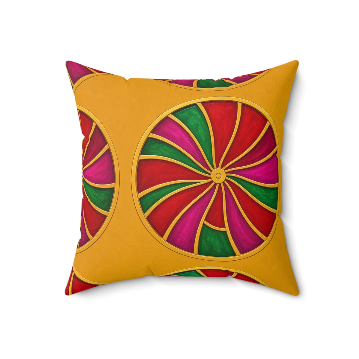 Grand Kaleido Jewel Wheels Faux Suede Cushion – Kaleidoscopic Medallion Pattern